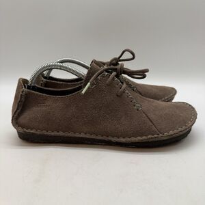 Clarks Originals Janey Mae Shoes Women's 7.5M Taupe Brown Suede Lace Up Flats